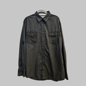 Coastal Men’s Modern Coyboy Western Wear Shirt Snap Up Black Pin Stripe XL